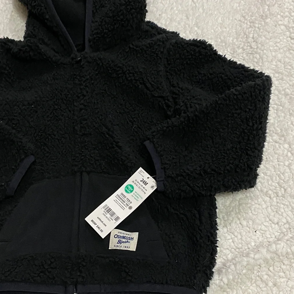 OshKosh B'gosh baby boys size 24mo Black Fleece jacket coat w/ hood  NWT